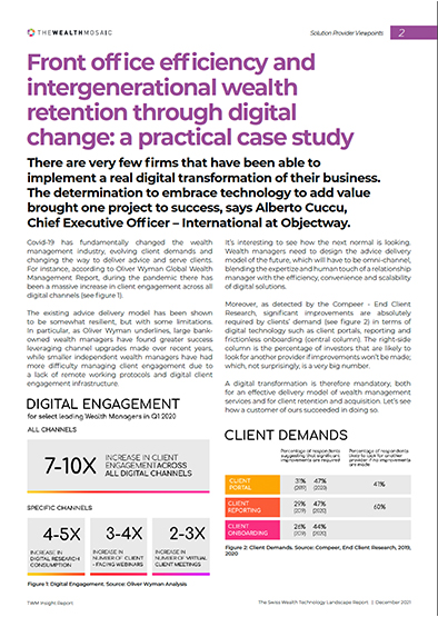 Objectway and The Wealth Mosaic Analyst Research Front Page describing how digital transformation can add real value to business