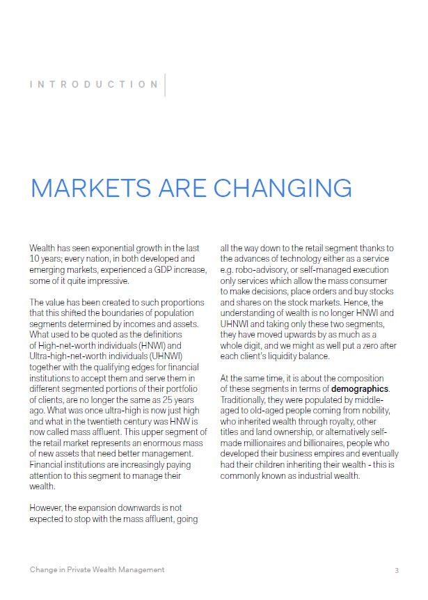 Objectway Paper Front Page describing main changes that are shaping the private wealth management ecosystem and challenges to be faced