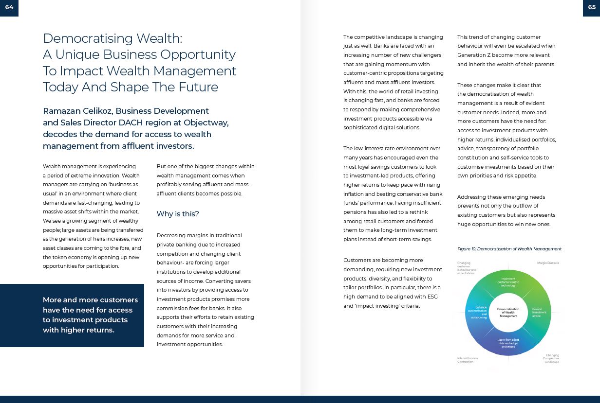 Objectway and The Wealth Mosaic Swiss WTLR 2022 Front Page describing the democratisation of wealth as a unique opportunity to impact wealth management