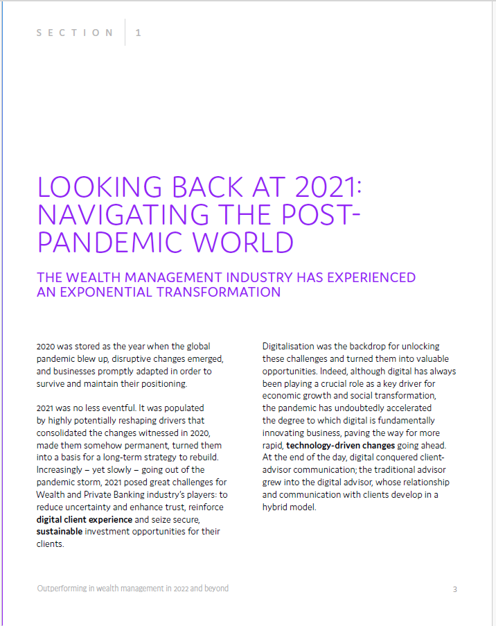 Objectway Paper Front Page defining the transformation experienced by wealth management in the post-pandemic world.